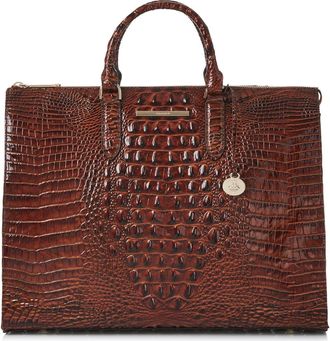 Brahmin Business Croc Embossed Leather Tote in Pecan at Nordstrom
