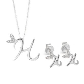 Say It With Winged Initial Earring Gift Set - Silver - H | Size: 18 inches