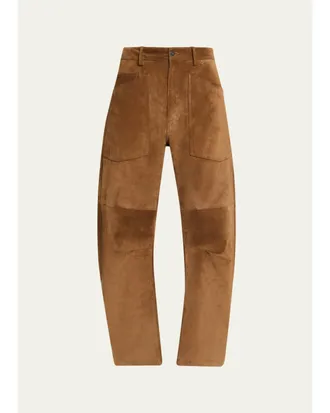 Nili Lotan Shon Barrel-Leg Suede Pants