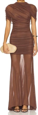 Amanda Uprichard Evianna Mesh Gown In Chocolate Brown