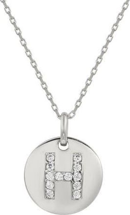Suzy Levian Cubic Zirconia Initial Disc Pendant Necklace in White - H at Nordstrom Rack, Size 18