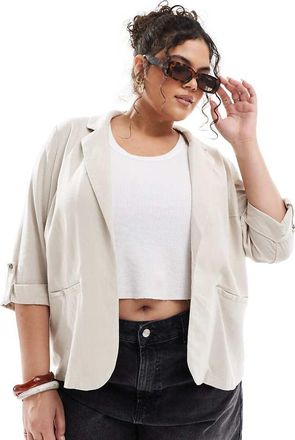 Vero Moda Curve linen touch blazer in stone-Neutral