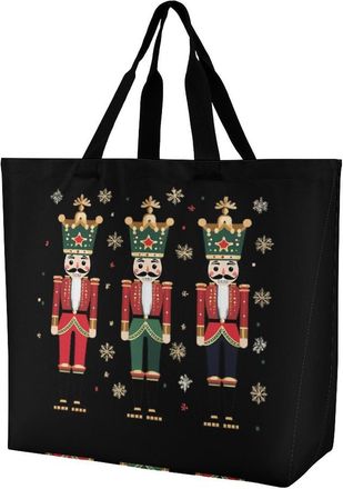 Generic Christmas Nutcrackers Reusable Shopping Bags One Shoulder Grocery Tote Bag Waterproof Big Purse for Work Travel