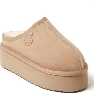 Dearfoams Fireside by Dearfoams Womens Queenstown Genuine Shearling Platform Clog Slipper