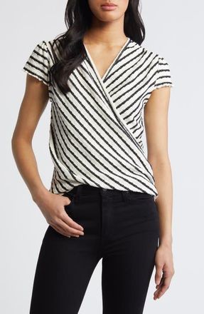 Loveappella Stripe Wrap Knit Top in Black/Nat at Nordstrom, Size Medium