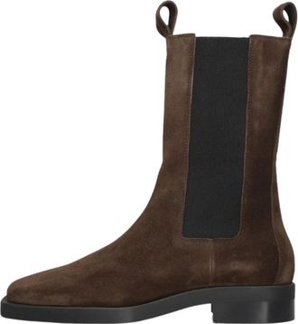 Copenhagen Stijlvolle zwarte leren laarzen - Dames - Chelseaboots - Bruin - 38 EU - Wol - Schoenen