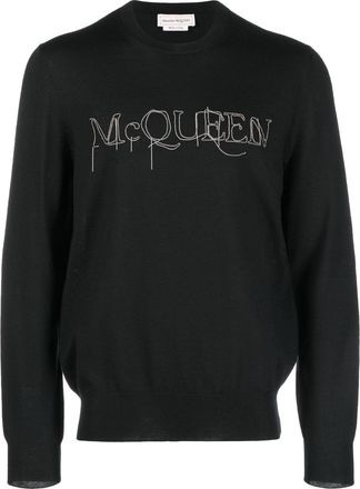 Alexander McQueen embroidered-logo cotton jumper - men - Wool/Metal - M - Black