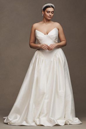 Watters Willowby by Watters Ember Strapless Drop-Waist Dupioni Wedding Gown
