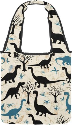 Generic Dinosaurs Tree Silhouettes Pattern Reversible Canvas Shoulder Tote - Double-Sided Print, 12oz Cotton, 27cm Drop, Fold-Flat Bag for Travel, Shopping, S