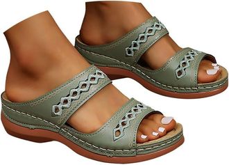 Generic Wedg Sandals for Women Summer Open Toe Dressy Slipper with Arch Support Solid Color Flat Wide Fit Sandals Breathable Casual Slip on Comfortable Beach 