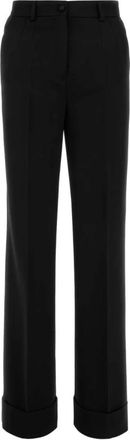 Dolce & Gabbana High-Waisted Broeken met omslag - Dames - Straight fit broeken - Zwart - XS - Wol - Broeken