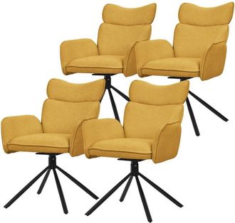 ML Design Ml-design Juego De 4x Sillas De Comedor Giratorias 360&deg; Con Funda De Tela Mostaza, Asiento De Sal&oacute;n Con Reposabrazos Y Respaldo, Mueble Tapizado Con P