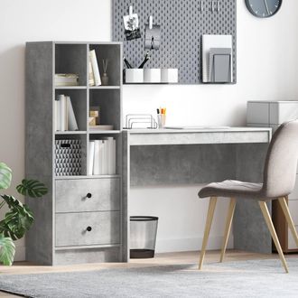 Berkfield Home Desk with Storage Concrete Grey Engineered Wood