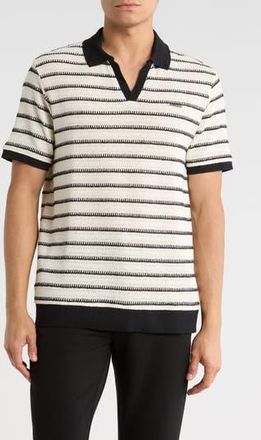 Karl Lagerfeld Johnny Collar Stripe Knit Polo in White/Black at Nordstrom Rack, Size Xx-Large