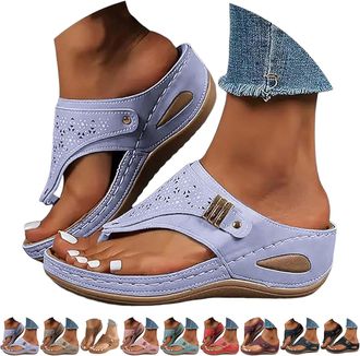 Generic Orthopedic Wedge Sandals for Women Lightweight Orthopedic Flip Flops UK Toe Post Slippers Arch Support Casual Outdoor Slippers Wide Fit New Summer Sli