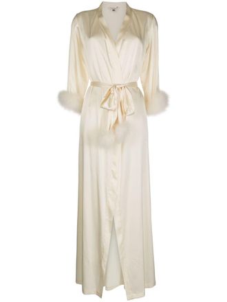 Gilda & Pearl Celeste feather-trim silk robe - White