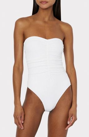 Milly Textured Ruched One-Piece Swimsuit in White at Nordstrom, Size Large