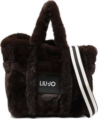 Liu Jo faux-fur logo-patch shoulder bag - women - Polyester - One Size - Brown
