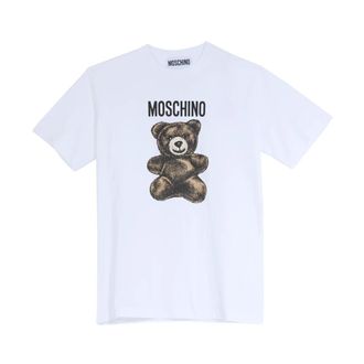 Moschino T-Shirts, male, White, Size: M Adrian Bear Graphic Cotton T-shirt