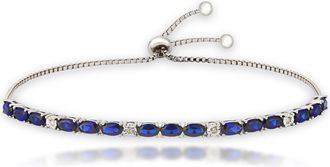 MAX + STONE 925 Sterling Silver Created Blue Sapphire Tennis Bracelet