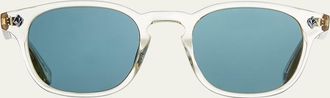 Garrett Leight Mens Ace Square Acetate Sunglasses, Clear/Blue