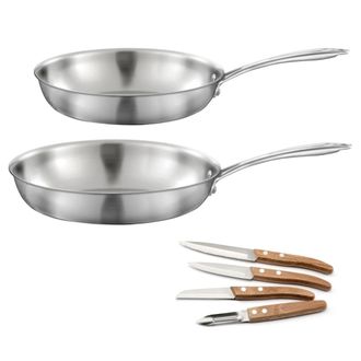 Cuisinox Lote de 2 sartenes de acero inoxidable 24 y 28 cm, 1 estuche con 4 cu