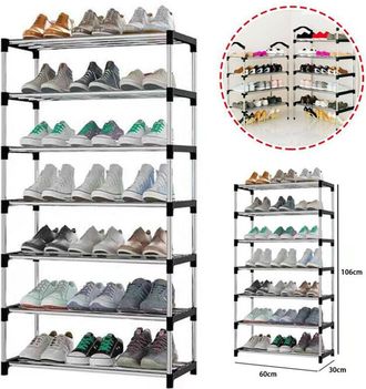 Trade Shop Trade Shop - Zapatero Hogar Multiusos 7 Estantes Ahorra Espacio Metal 60x30x106cm