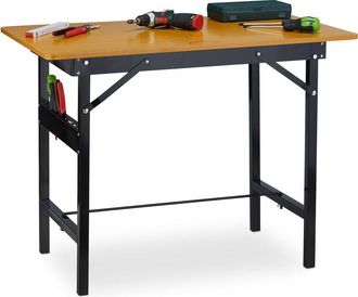 Relaxdays Relaxdays - Mesa Plegable Taller, Hasta 100 Kg, Regla, Transportador, 76x100x60cm, Banco Trabajo Carpintero, Natural Negro