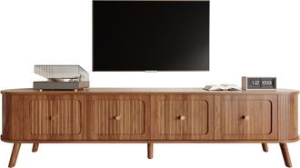 STILVORA Mueble De Tv Con 4 Puertas Abatibles Y Patas De Madera, Estilo Vintage Nogal, En Mdf Y Tablero De Part&iacute;culas, 180&times;38&times;47 Cm