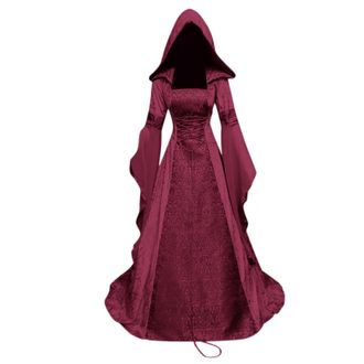 Generic Scary Halloween Costumes, Womens Halloween Costumes Retro Medieval Witch Dress with Flare Sleeves, Victorian Renaissance Hooded Gothic Long Dresses Ha