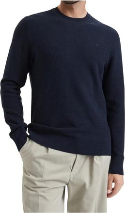 Calvin Klein Textured Cotton Crewneck Sweater - Heren - Ronde hals truien - Blauw - M - Katoen - Truien & Vesten
