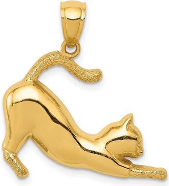 Diamond2Deal 14k Yellow Gold Stretching Cat Pendant