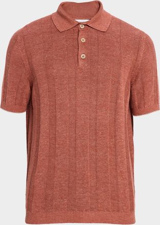 Brunello Cucinelli Mens Linen and Cotton Ribbed Short-Sleeve Polo Sweater