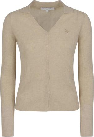 Maison Kitsun&eacute; Baby Fox Fijn Gebreid Vest - Dames - Vesten - Beige - L - Katoen - Truien & Vesten