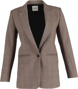 Sandro Sandro Jada geruite single-breasted blazer in bruin polyester