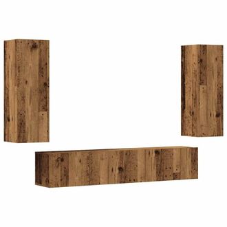 Berkfield Home Wall Mounted TV cabinets 4 pcs Old Wood Engineered Wood in Brown