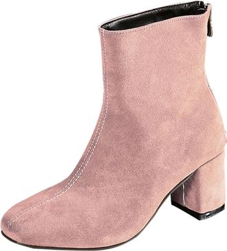 Generic Womens Ankle Boots Mid Block Heel Ladies Short Booties Solid Color Stylish Back Zipper Elegant Casual Ladies Boots Smart Office Party
