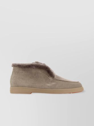 Santoni grey suede ankle boots with fur trim