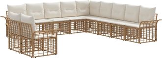 vidaXL Conjunto De Sof&aacute;s De Exterior 11 Uds. Natural Y Crema Poli&eacute;ster Vidaxl