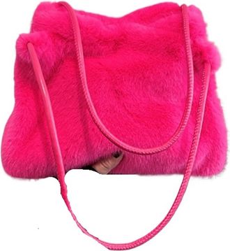 Generic Womens Plush Bags Plush Large-capacity Bag Womens Autumn And Winter Shoulder Underarm Fashionable Bucket Handbag(Color 01)