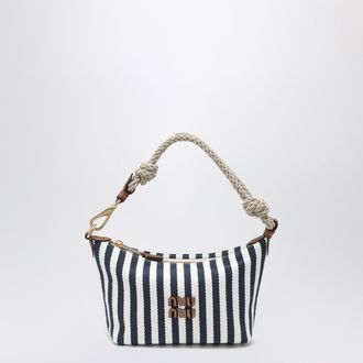 Miu Miu Striped jacquard cotton and leather pouch, blue/cognac