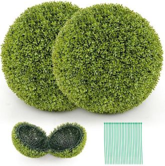 Costway Set di 2 Sfere Topiarie in Bosso Artificiale da 39/50 cm, Sfere Topiarie Protettive dal Sole, Piante Finte Decorative per Giardino, Ingresso, Balcone