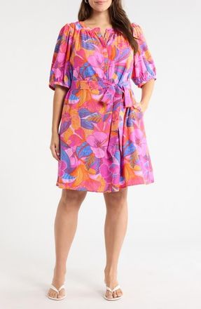 Sugarlips Floral Print Belted Minidress in Magenta at Nordstrom, Size 2 X
