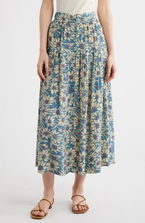 The Great. The Highland Floral Button Front Skirt in Blue Scattered Bloom at Nordstrom, Size 1