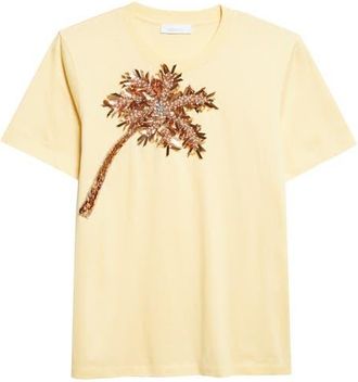 Paco Rabanne Palm Embroidered T-Shirt in Gold at Nordstrom, Size X-Small
