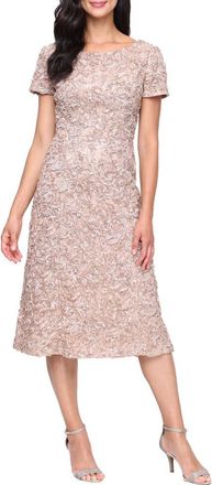 Alex Evenings Sequin Soutache Lace Cocktail Midi Dress in Champagne at Nordstrom, Size 14