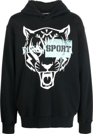 Plein Sport tiger-motif long-sleeved hoodie - men - Cotton - L - Black