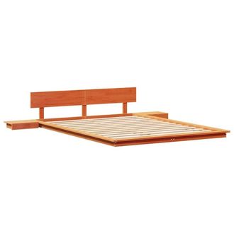 Berkfield Home Floor Bed Frame with Bedside Tables Wax Brown 140x200cm Solid Wood in Orange | Size: 140x200 cm