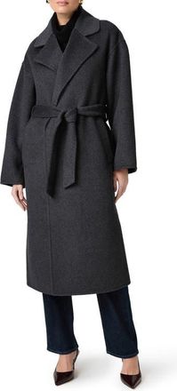 Paige Connery Belted Wool Blend Longline Coat in Dark Charcoal at Nordstrom, Size Large