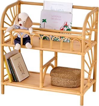 Vertbaudet Regal SONNENSCHEIN aus Rattan, 2 F&auml;cher & Ablage, Kinderzimmer natur